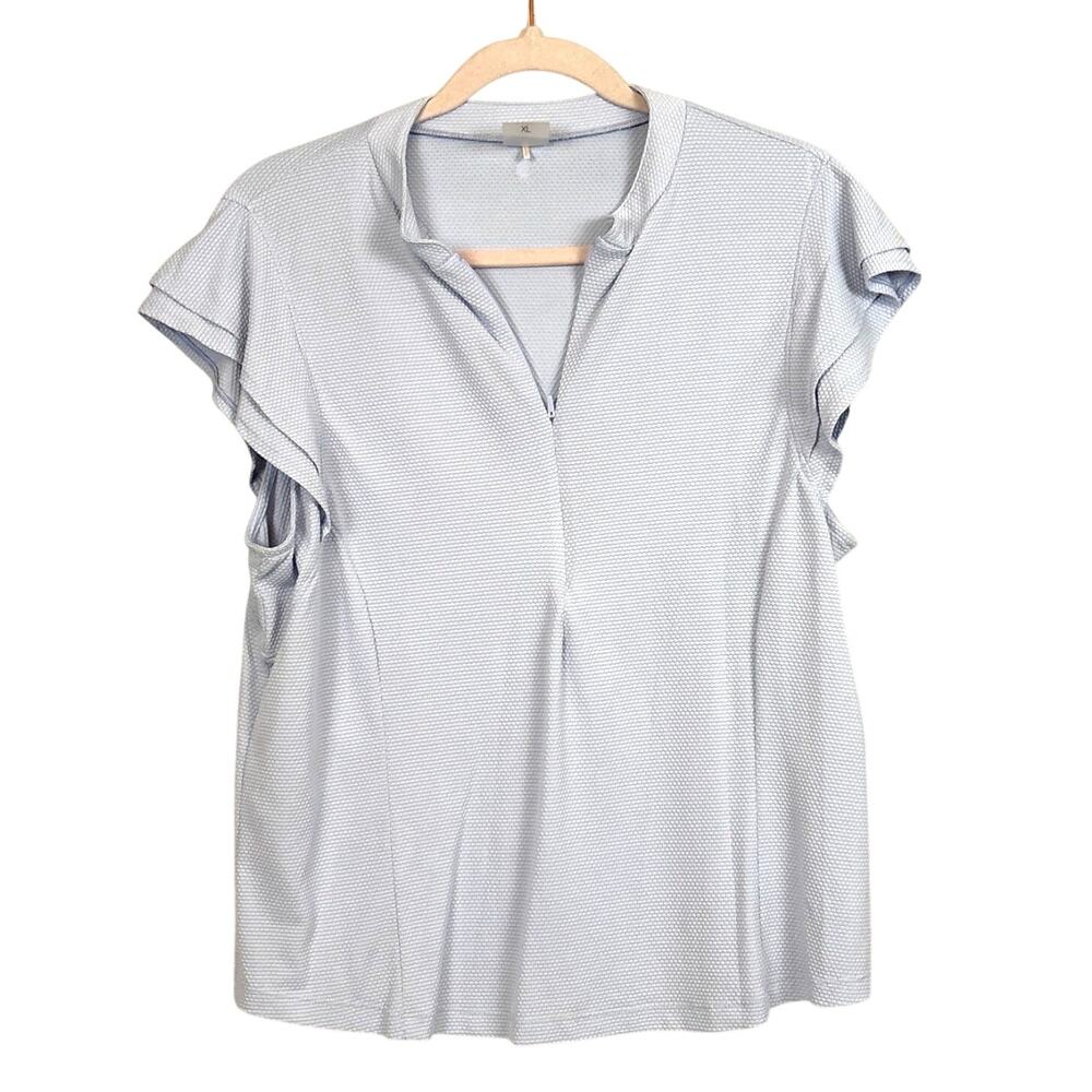 Calia Womens XL Light Blue Honeycomb Flutter Sleeve Golf Polo Shirt Casual